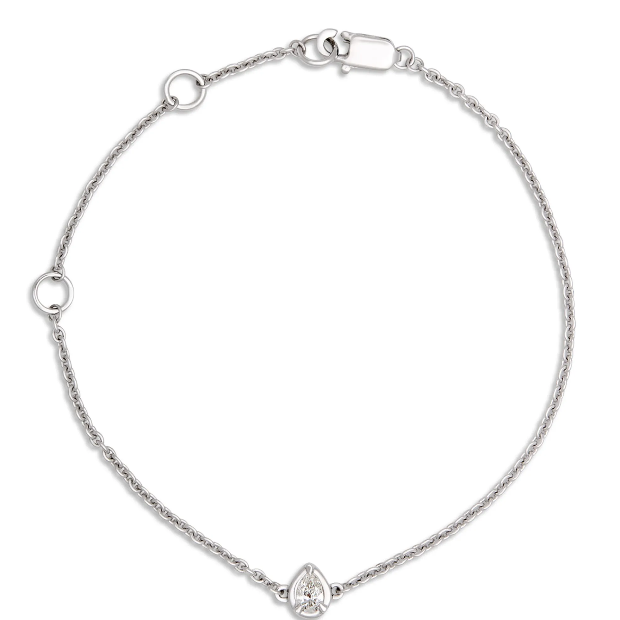 Adjustable Bracelet with Pear Shaped Diamond Station, 14K White Gold Outlet