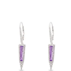 Amethyst and Diamond Drop Earrings, 14K White Gold Hot
