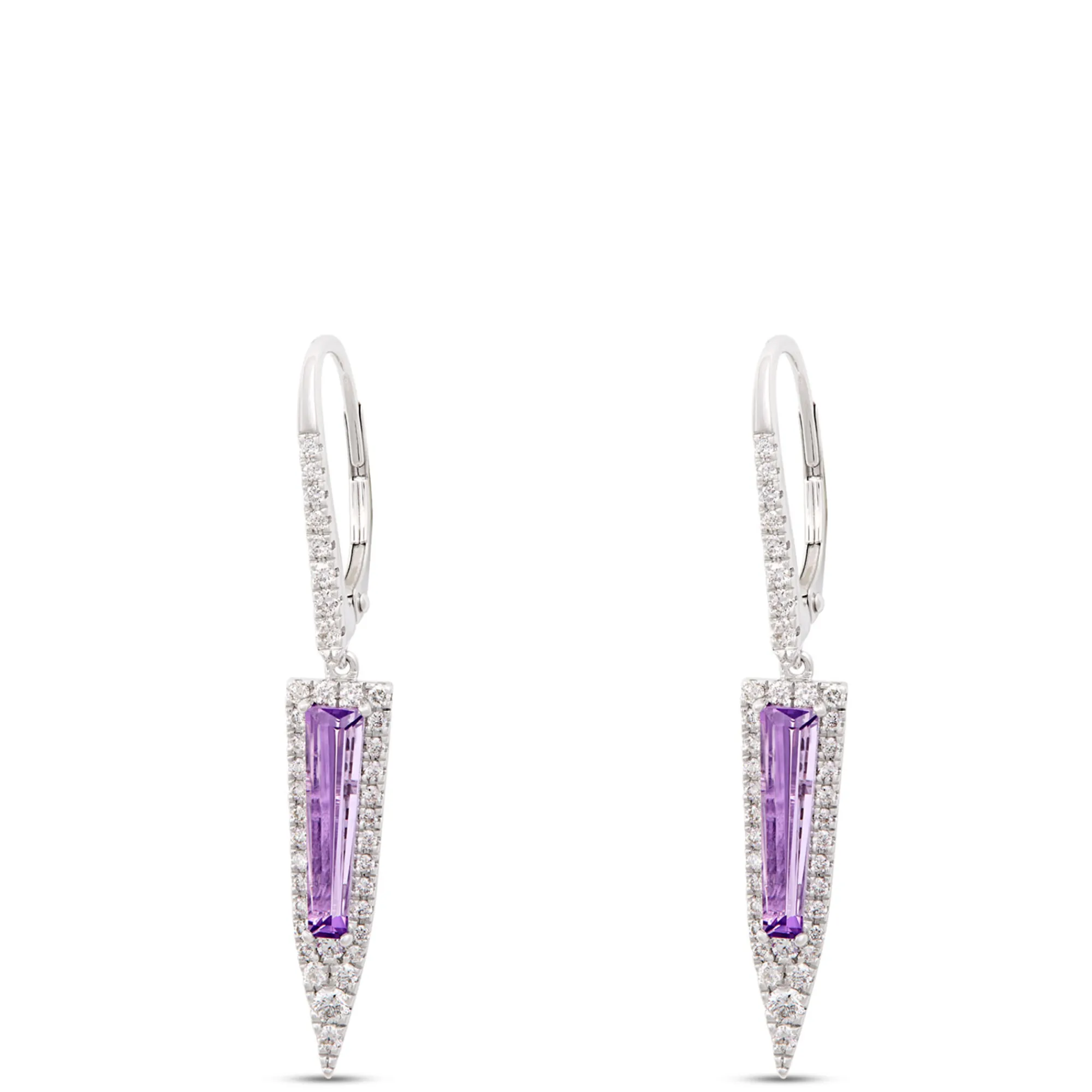 Amethyst and Diamond Drop Earrings, 14K White Gold Hot