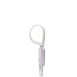 Amethyst and Diamond Drop Earrings, 14K White Gold Hot