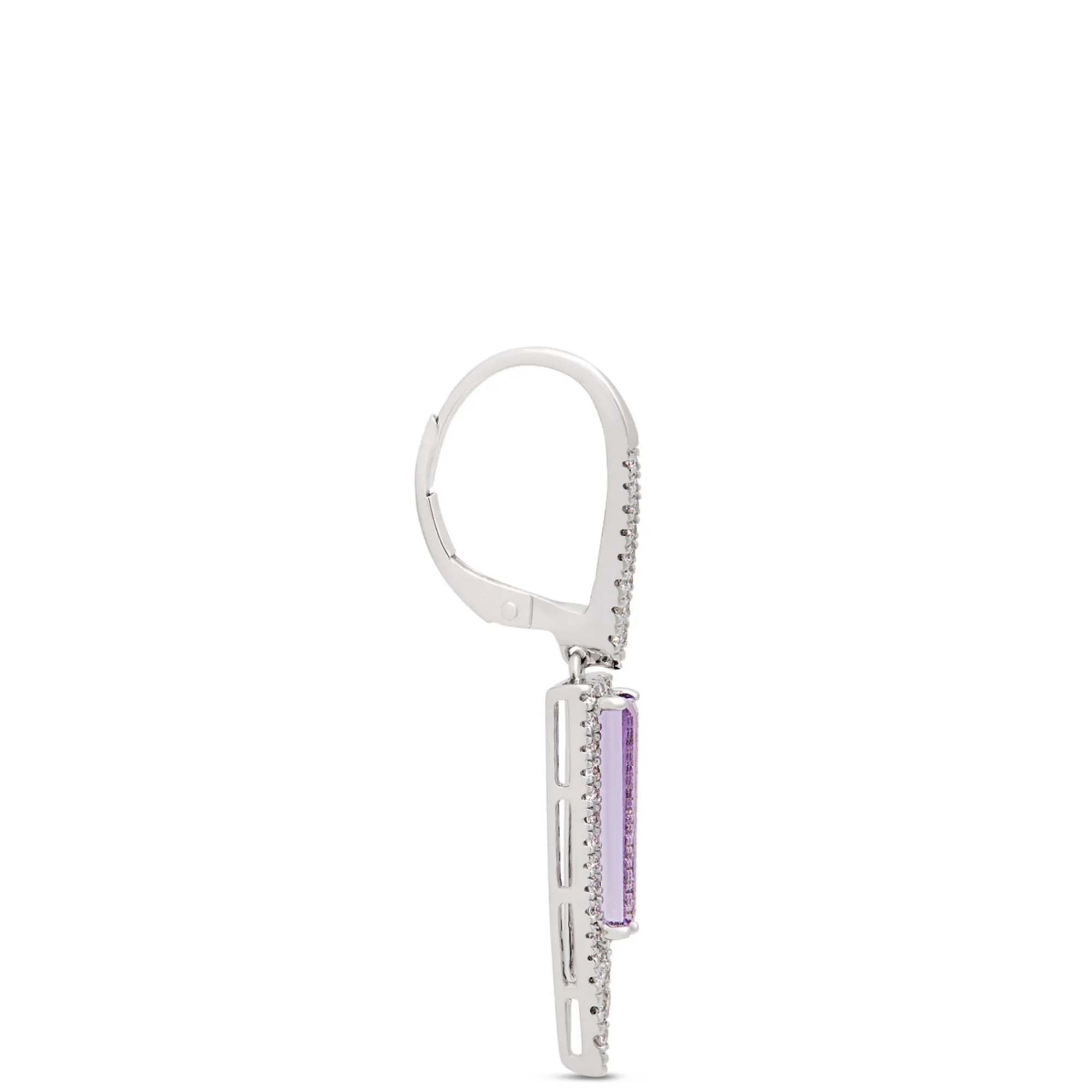 Amethyst and Diamond Drop Earrings, 14K White Gold Hot