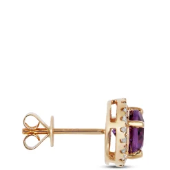 Amethyst Earrings Halo Diamond Setting, 14K Yellow Gold Sale