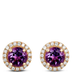 Amethyst Earrings Halo Diamond Setting, 14K Yellow Gold Sale