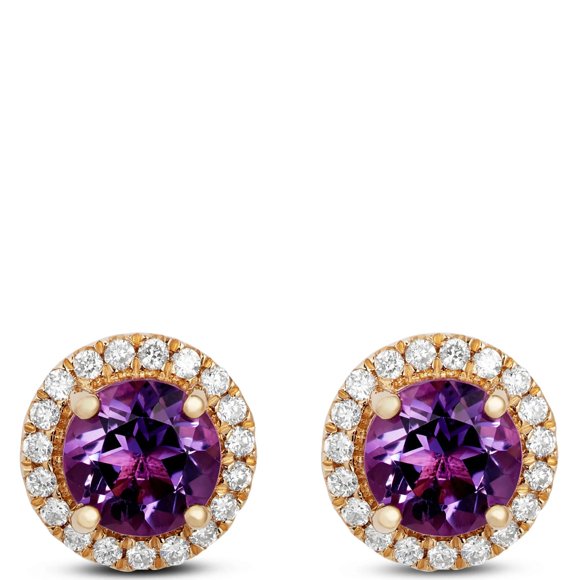Amethyst Earrings Halo Diamond Setting, 14K Yellow Gold Sale