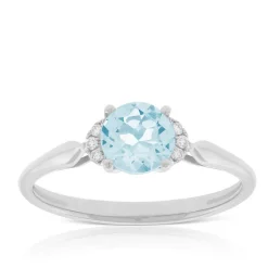 Aquamarine & Diamond Ring 14K Hot