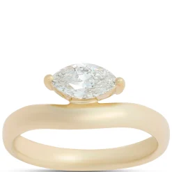 Asymmetrical Solitaire Oval Diamond Engagement Ring, 14K Yellow Gold Sale