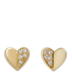Baby Heart Diamond Studs, 14K Yellow Gold New