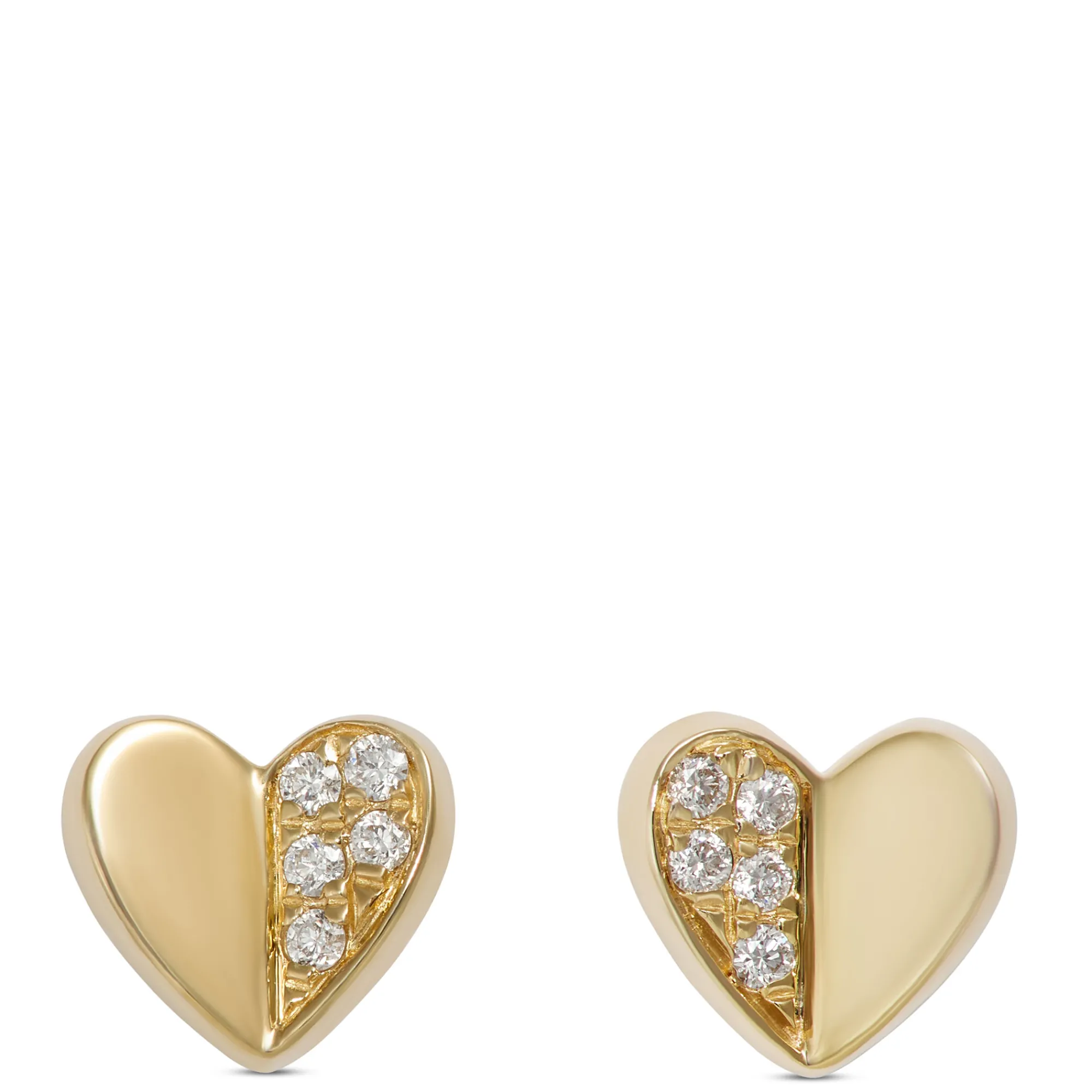 Baby Heart Diamond Studs, 14K Yellow Gold New