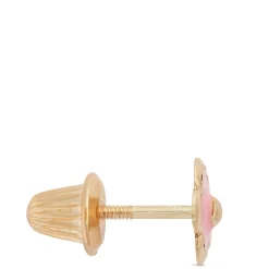 Baby Pink Enamel Flower Screwback Earrings, 14K Yellow Gold Best