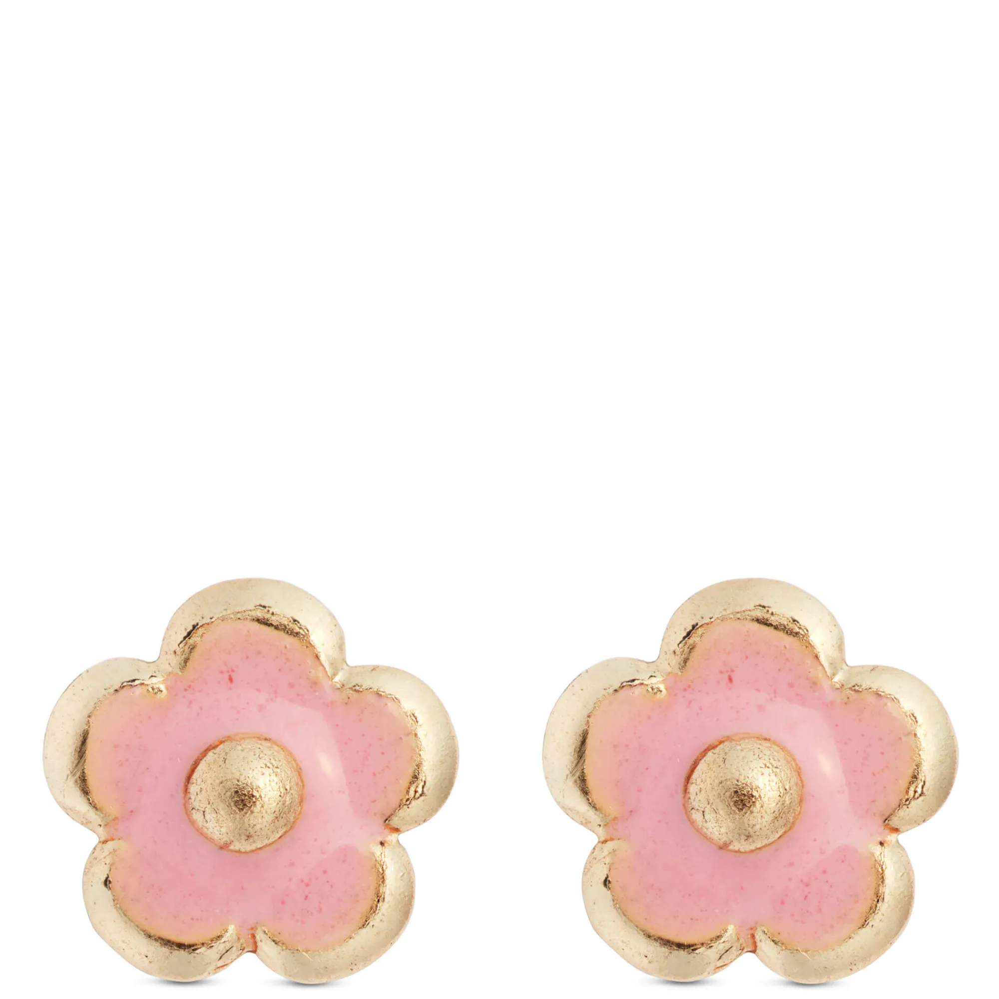 Baby Pink Enamel Flower Screwback Earrings, 14K Yellow Gold Best
