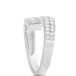 Baguette and Round Cut Diamond Bypass Ring, 14K White Gold Sale