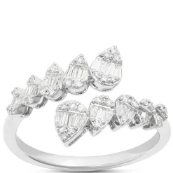 Baguette and Round Diamond Bypass Ring, ⅓ Carat Total Weight 14K White Gold Sale