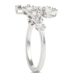 Baguette and Round Diamond Bypass Ring, ⅓ Carat Total Weight 14K White Gold Sale