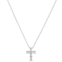 Baguette and Round Diamond Cross Pendant, 14K White Gold Best