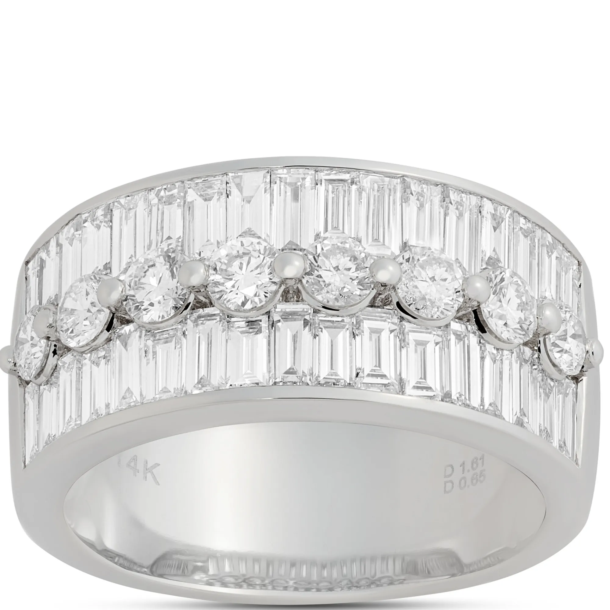 Baguette and Round Diamond Ring, 14K White Gold Best