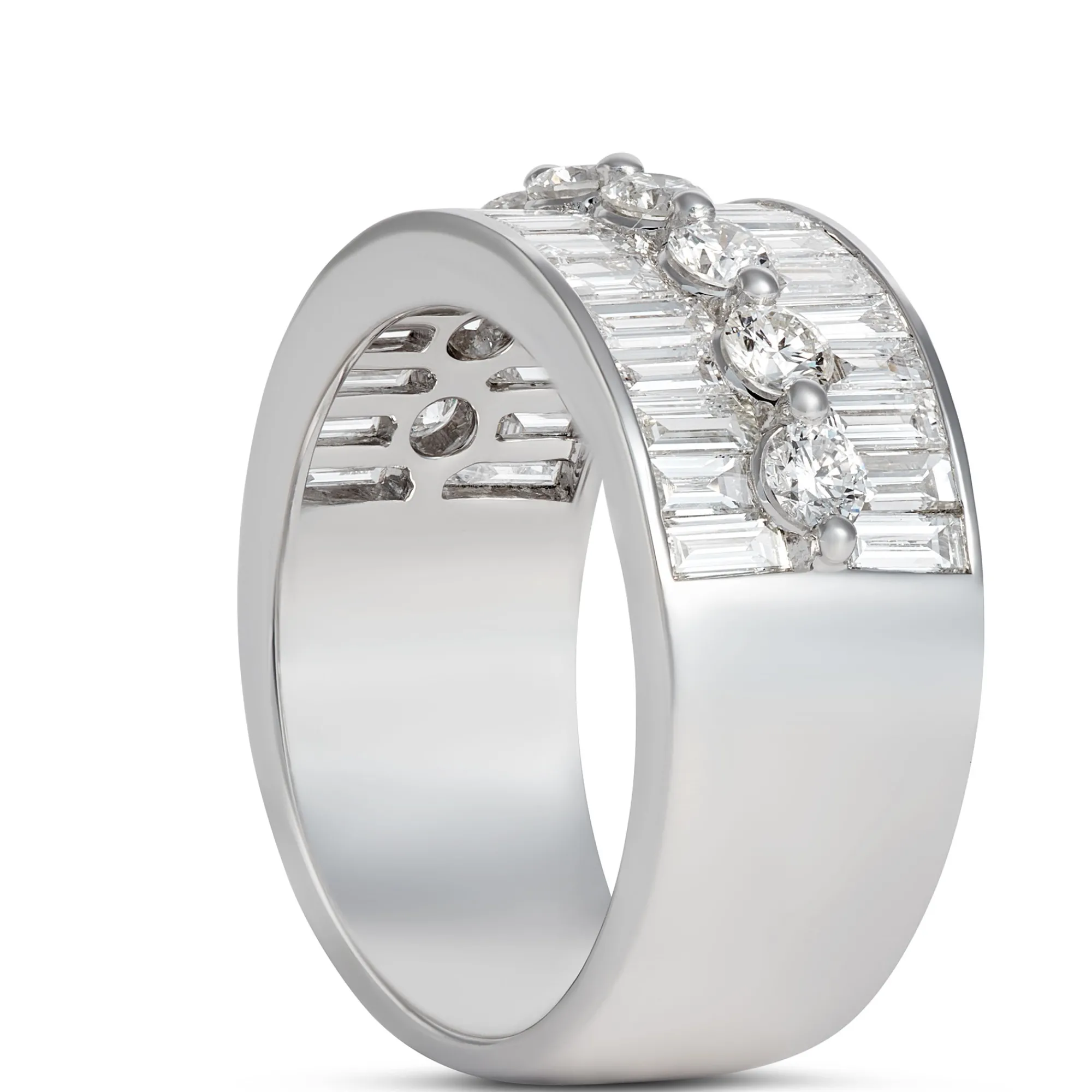 Baguette and Round Diamond Ring, 14K White Gold Best