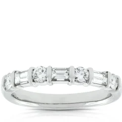 Baguette & Round Diamond Ring in Platinum, 3/4 ctw.