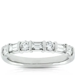 Baguette & Round Diamond Ring in Platinum, 3/4 ctw.