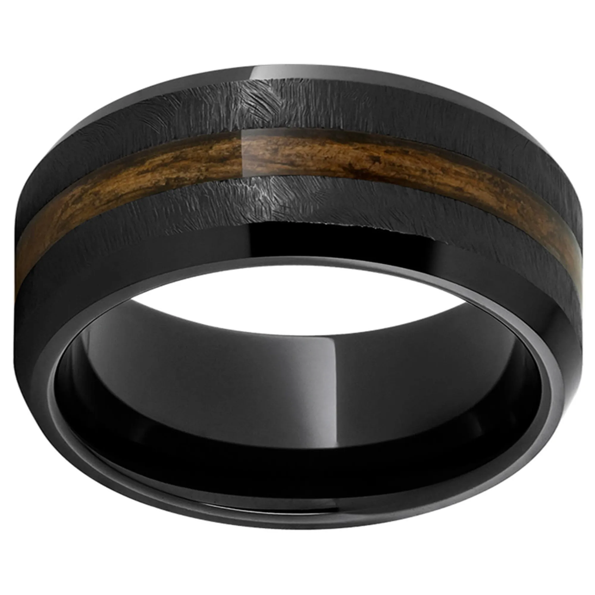 Barrel Aged™ Black Diamond Ceramic™ Ring with Bourbon Wood Inlay and Grain Finish Best