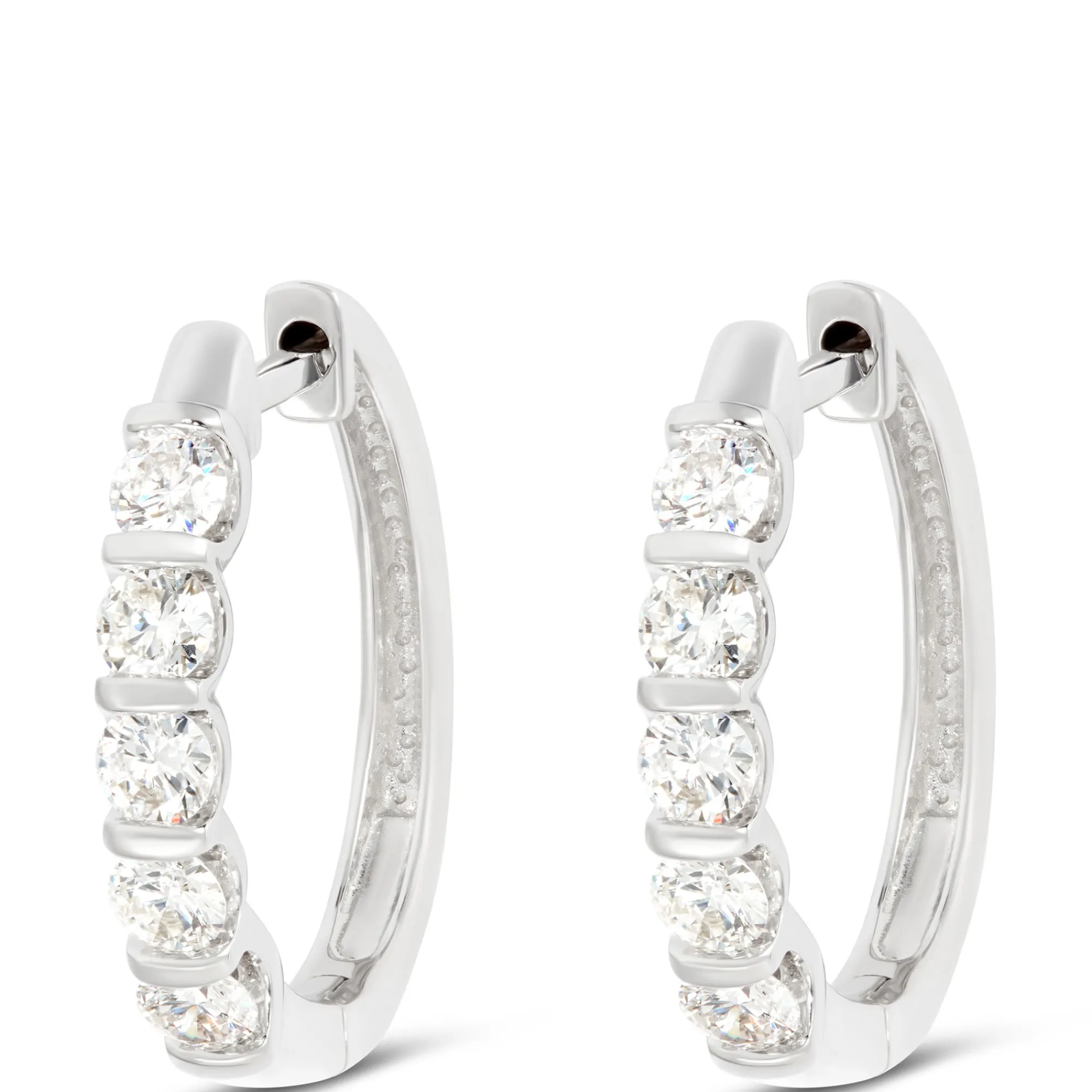 Bar Set Diamond Hoops, 14K White Gold Best