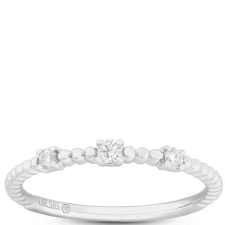 Beaded Three Diamond Band, 14K White Gold Hot