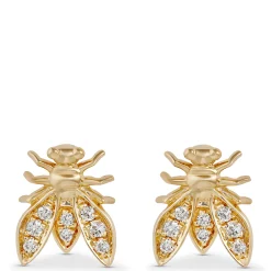 Bee Shaped Diamond Cluster Earrings, 14K Yellow Gold Outlet