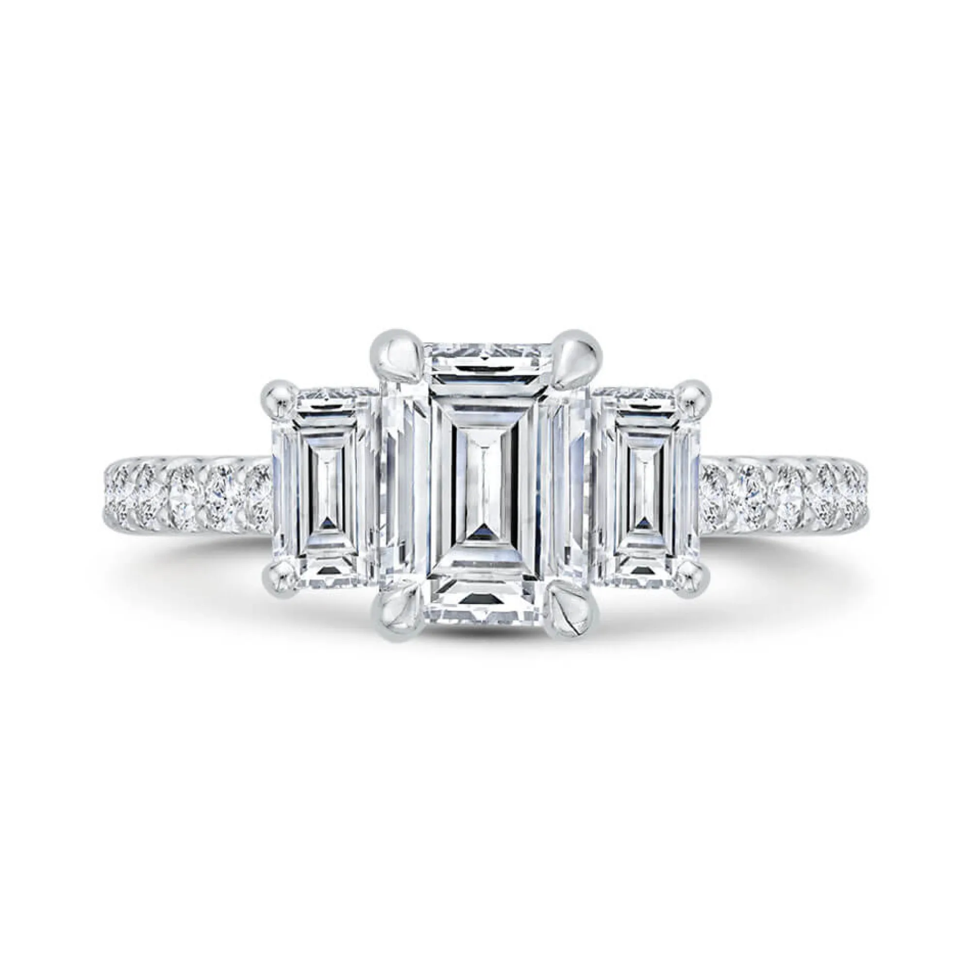 Bella Ponte 3-Stone Emerald Cut Diamond Engagement Ring 14K Best