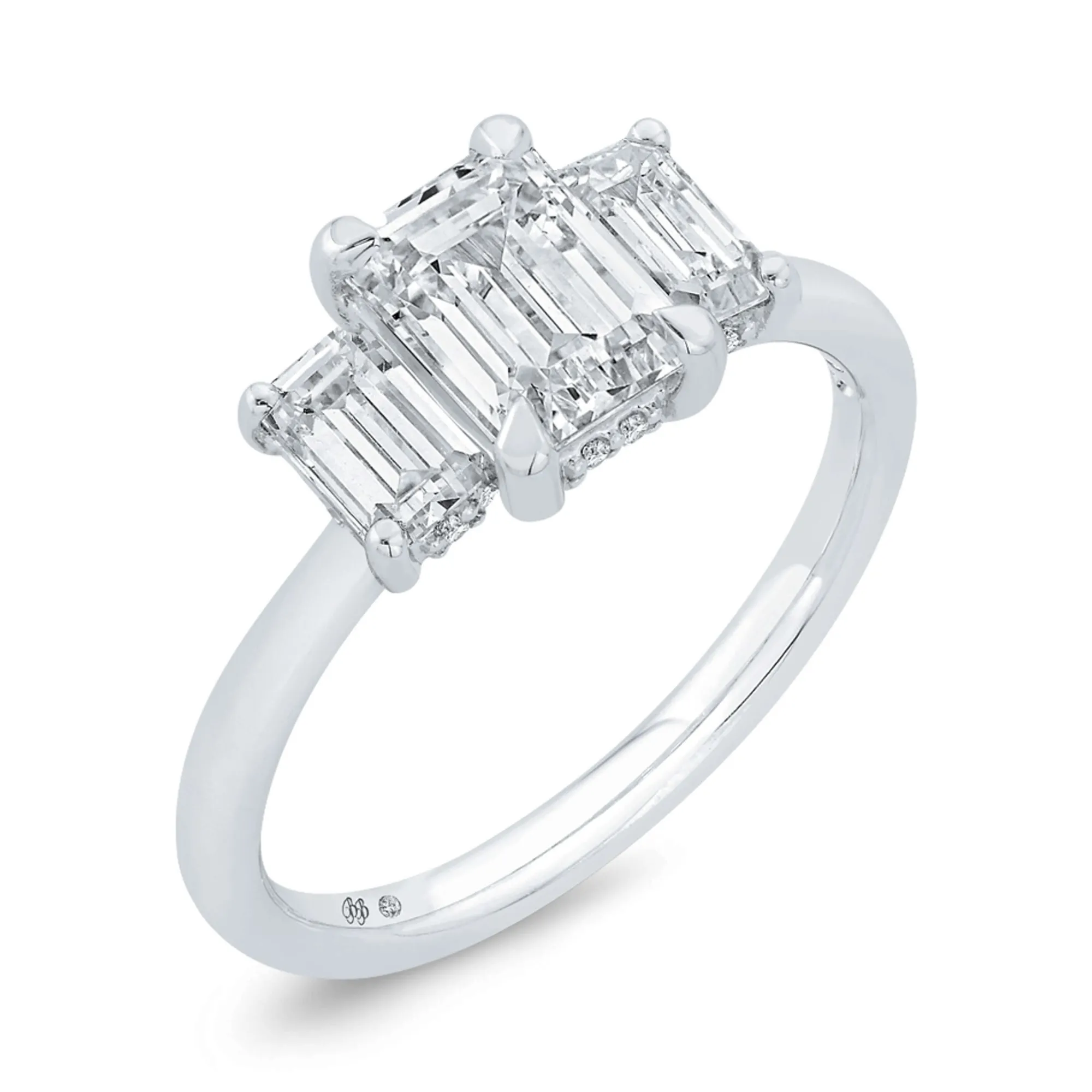 Bella Ponte 3-Stone Emerald Cut Diamond Engagement Ring in Platinum