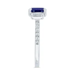 Bella Ponte 3-Stone Emerald Cut Sapphire and Diamond Engagement Ring, 14K White Gold New