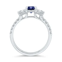 Bella Ponte 3-Stone Oval Cut Sapphire and Diamond Engagement Ring, 14K White Gold Online