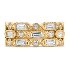 Bella Ponte Three-Row Milgrain Diamond Ring, 1 Carat Total Weight, 14K Yellow Gold Size 7 Best