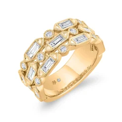 Bella Ponte Three-Row Milgrain Diamond Ring, 1 Carat Total Weight, 14K Yellow Gold Size 7 Best