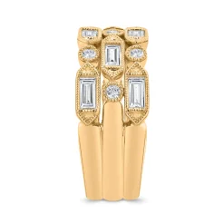 Bella Ponte Three-Row Milgrain Diamond Ring, 1 Carat Total Weight, 14K Yellow Gold Size 7 Best