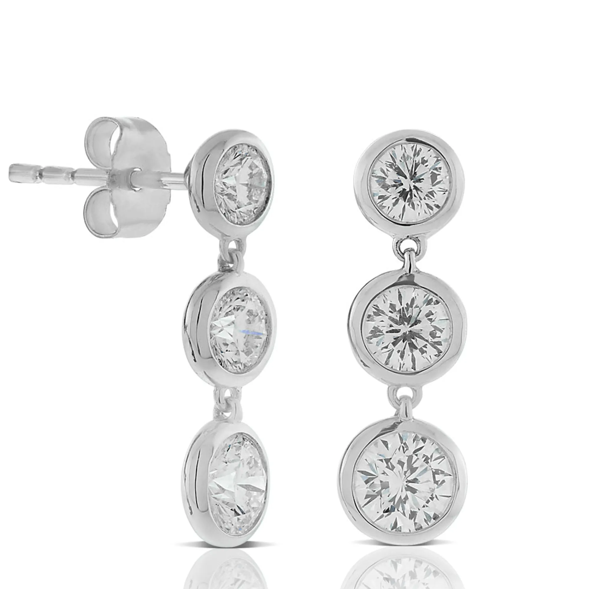 Signature Ben Bridge Triple Bezel Set Diamond Dangle Earrings 18K Clearance