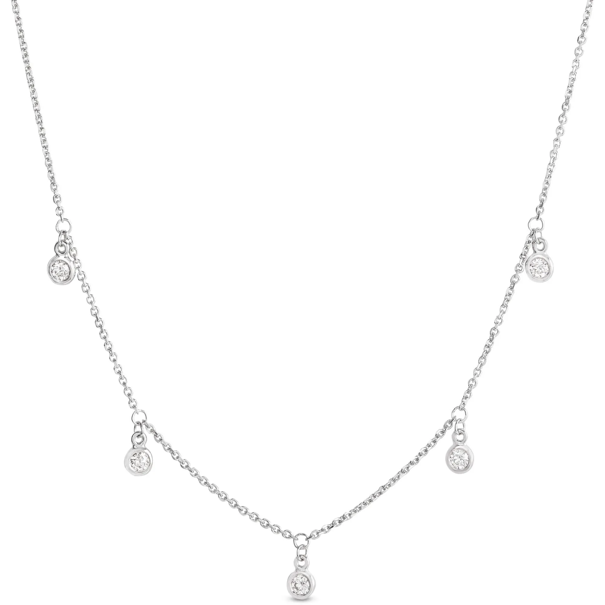 5 Bezel Diamond Dangle Necklace, 14K White Gold Sale