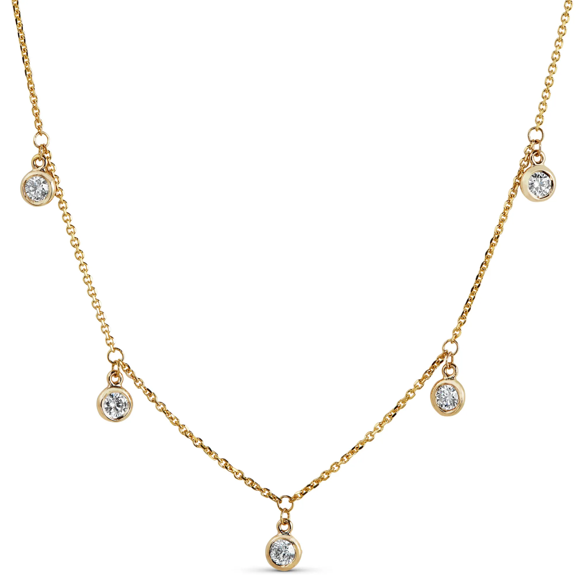 5 Bezel Diamond Dangle Necklace, 14K Yellow Gold Outlet