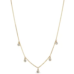 5 Bezel Diamond Dangle Necklace, 14K Yellow Gold Outlet