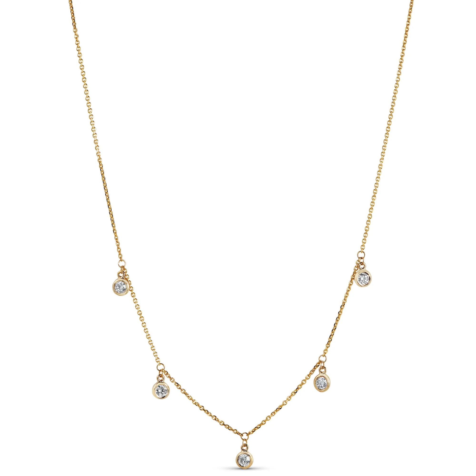 5 Bezel Diamond Dangle Necklace, 14K Yellow Gold Outlet