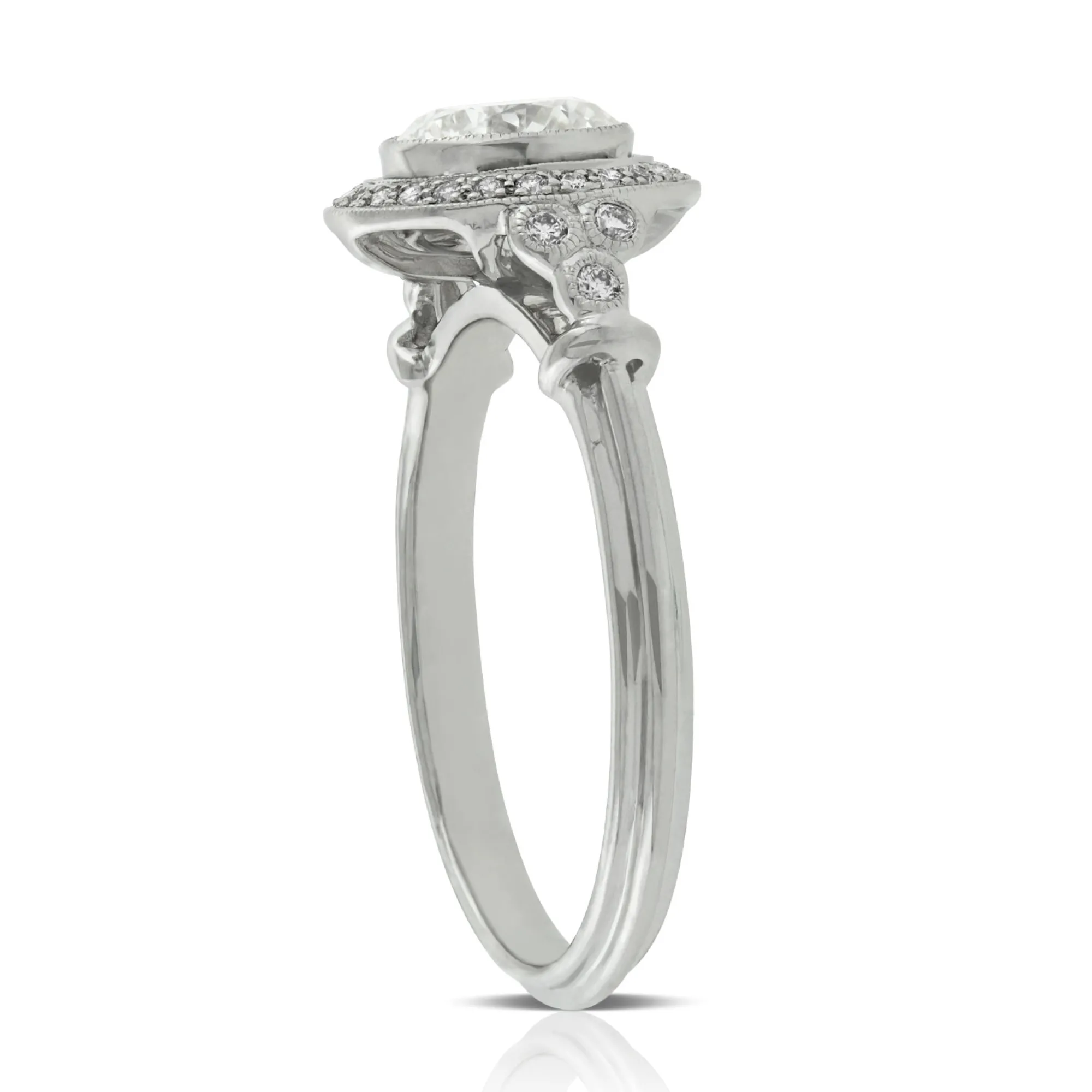 Bezel Halo Diamond Engagement Ring 14K Sale