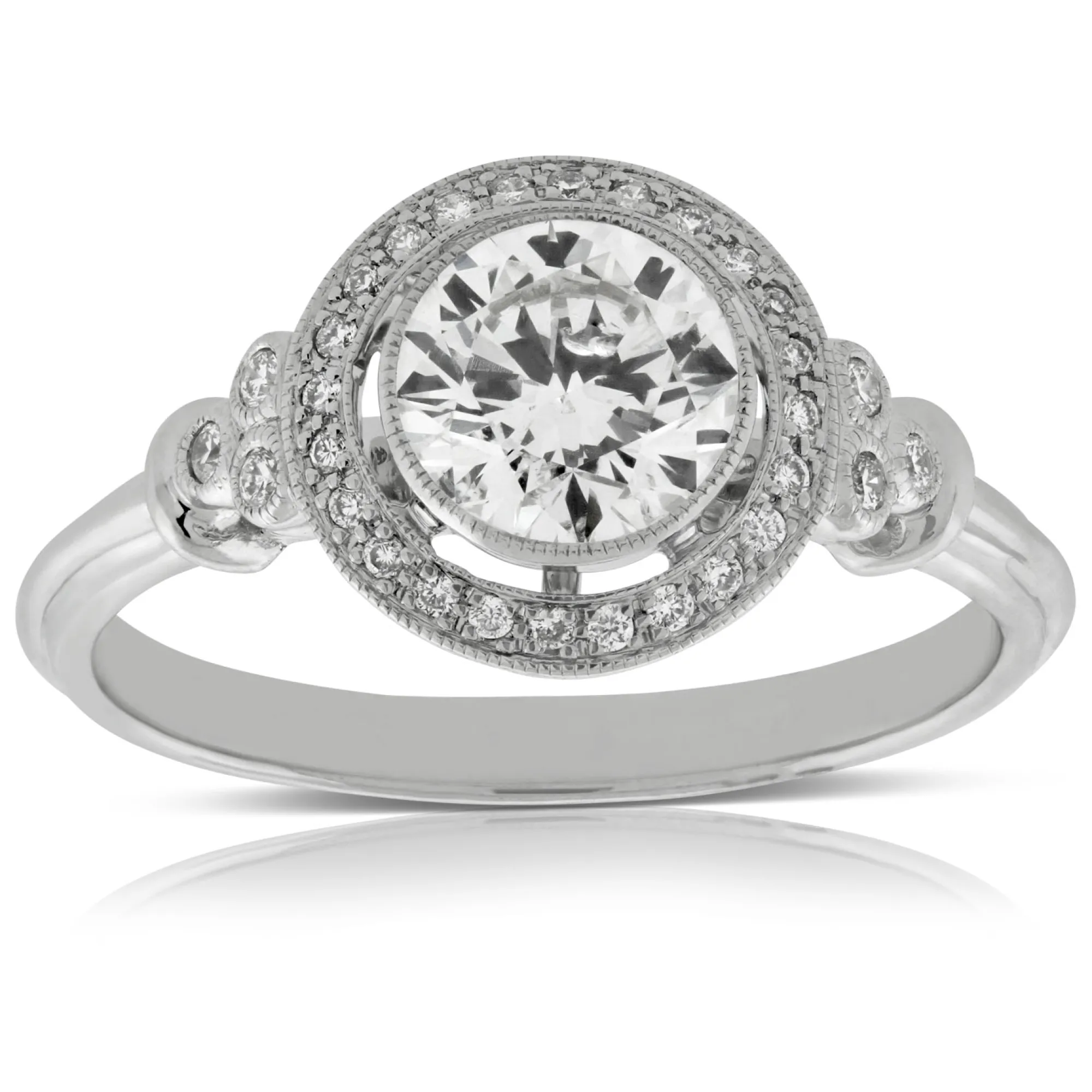 Bezel Halo Diamond Engagement Ring 14K Sale