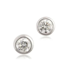Bezel Set Classic Round Diamond Studs, ½ Carat, 14K White Gold Outlet