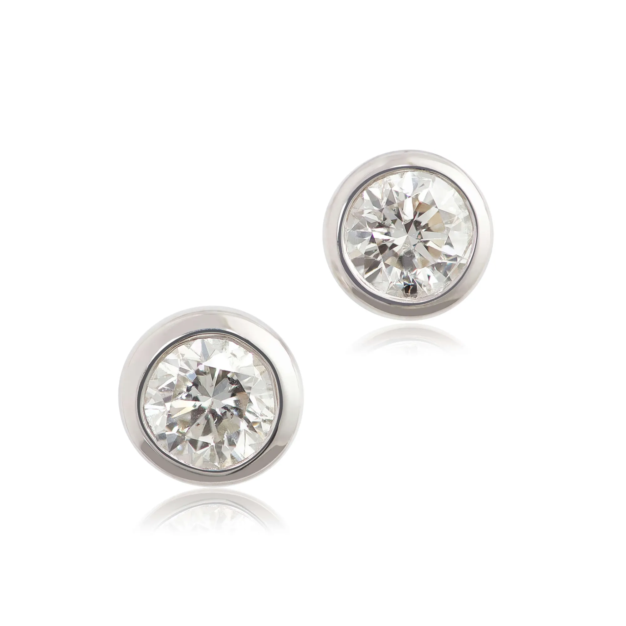 Bezel Set Classic Round Diamond Studs, ½ Carat, 14K White Gold Outlet