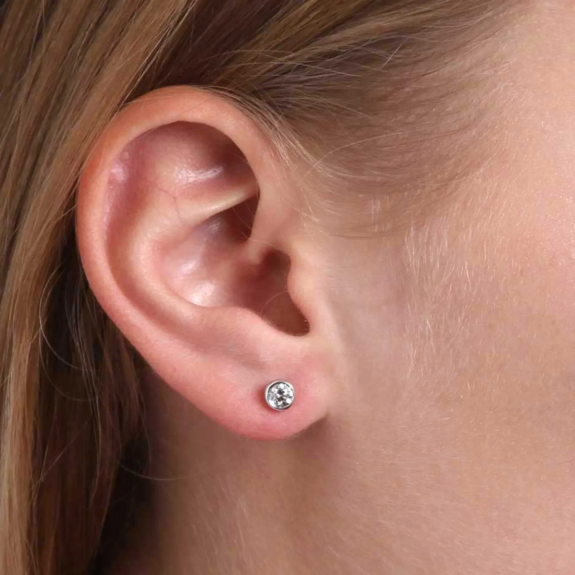 Bezel Set Classic Round Diamond Studs, ½ Carat, 14K White Gold Outlet