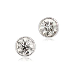 Bezel Set Classic Round Diamond Studs, 3/4 Carat, 14K White Gold Outlet