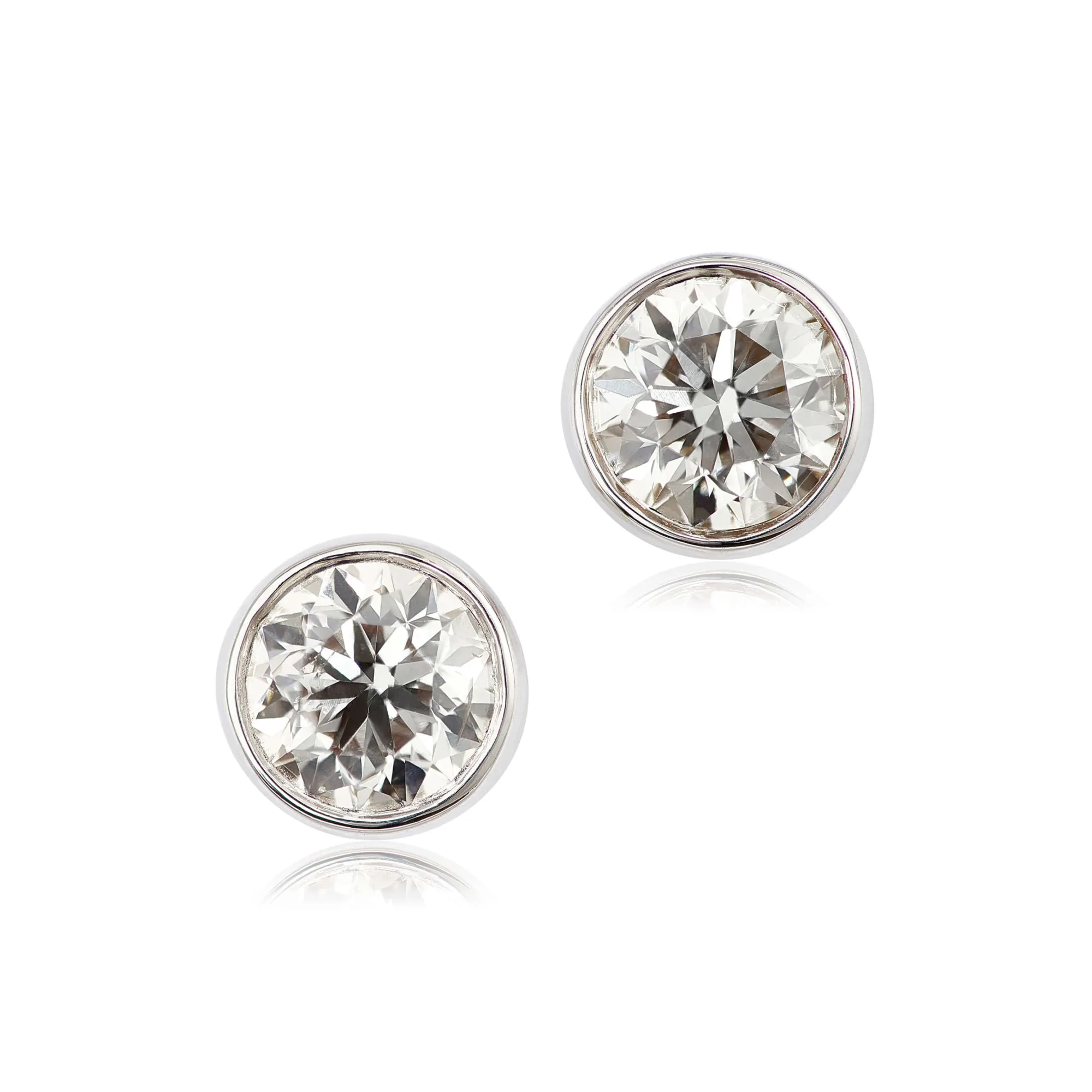 Bezel Set Classic Round Diamond Studs, 3/4 Carat, 14K White Gold Outlet