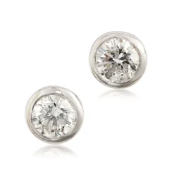 Bezel Set Classic Round Diamond Studs, 1 Carat, 14K White Gold Best