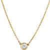 Bezel Set Diamond Pendant Necklace, 14K Yellow Gold Hot