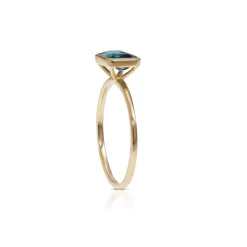 Bezel Set Emerald Cut Blue Topaz Ring 14K Hot