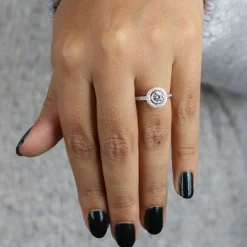 Bezel Set Halo Diamond Engagement Ring 14K