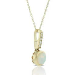 Bezel Set Opal & Diamond Necklace 14K